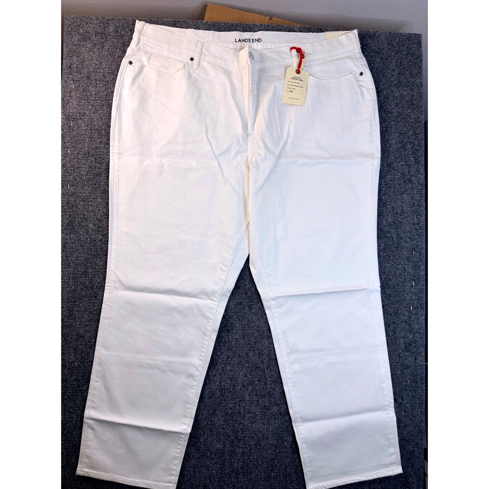 Lands End 26W White Jeans Womens High Rise Straight Leg Relaxed Fit Denim New